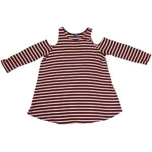 One Clothing Top Cold Shoulder Long Sleeve Striped Cutout Ribbed‎ Tee Women's S
